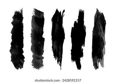 Black ink vector brush strokes. Thin dirty distress texture banners.