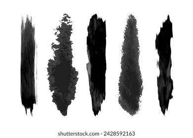 Black ink vector brush strokes. Thin dirty distress texture banners.