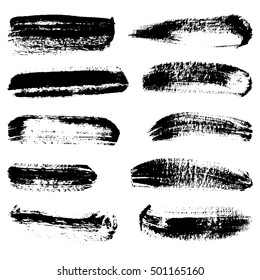 Black ink vector brush strokes, isolated, vector illustration