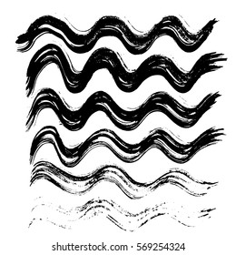 Black Ink Vector Brush Strokes. Vector Illustration. Grunge Wave Texture.