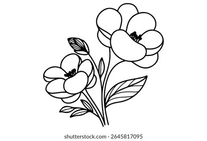 Black ink vector flower stem image. flower pattern, printable, editable, simple flower design
