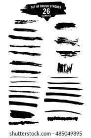Black ink vector set brush strokes. Isolated.