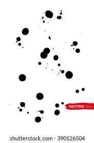 Black ink vector splatter background, isolated on white. 