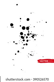 Black ink vector splatter background, isolated on white.