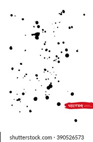Black ink vector splatter background, isolated on white