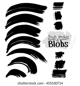 Black ink vector stains and strokes. Vector set of grunge brush strokes.