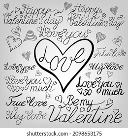 black ink vector valentine day lettering set