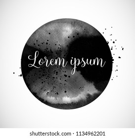 Black ink wash painting of big circle on white background. Traditional Japanese ink painting sumi-e