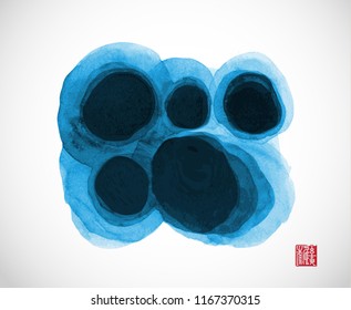 Black ink wash painting on white background. Traditional Japanese ink painting sumi-e.