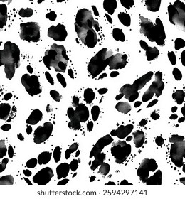 Black ink and watercolor leopard paws on a white background. animal skin vector illustration. Watercolor print in rustic vintage style, textile or wallpapers.
