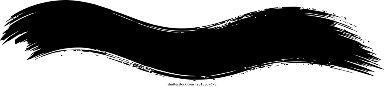 Black ink wavy brush stroke banner, abstract hand painted grunge swash, bold artistic paint stripe, monochrome design element for branding