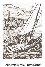 black ink yacht voyage experience drawing