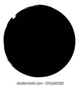 Black inkblot, blot, blob shape. Splatter, splat and splodge effect circular element. Grungy circle. Ink, paint, and dye stain, spot, blob vector illustration