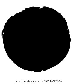 Black inkblot, blot, blob shape. Splatter, splat and splodge effect circular element. Grungy circle. Ink, paint, and dye stain, spot, blob vector illustration