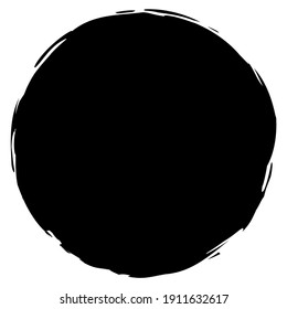 Black inkblot, blot, blob shape. Splatter, splat and splodge effect circular element. Grungy circle. Ink, paint, and dye stain, spot, blob vector illustration
