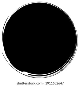 Black inkblot, blot, blob shape. Splatter, splat and splodge effect circular element. Grungy circle. Ink, paint, and dye stain, spot, blob vector illustration