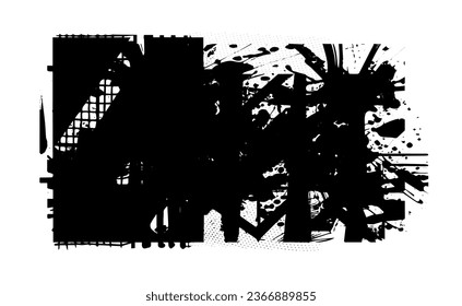Black inked splatter dirt stain splatter spray splash with drops blots isolated vector grunge silhouette