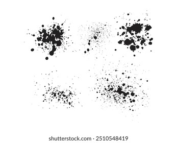 Black inked splatter dirt stain splattered spray splash with drops blots isolated. Inky blots in urban street style, blobs or stripes