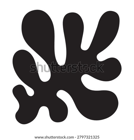 Black ink-like splash shape. Abstract organic form with flowing arms. Modern design element.