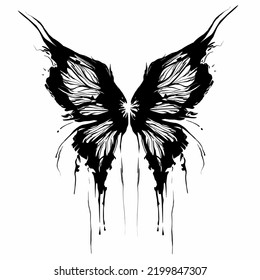 Black inky butterfly on white background