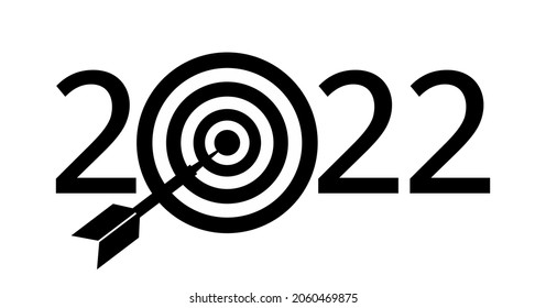 Black inscription 2022 in the form of numbers and darts instruments on a white background. The concept of setting goals for next year. Vector illustration