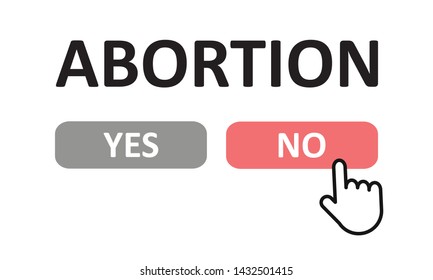 Black inscription Abortion. Under it two buttons and the cursor. Flat vector on white background