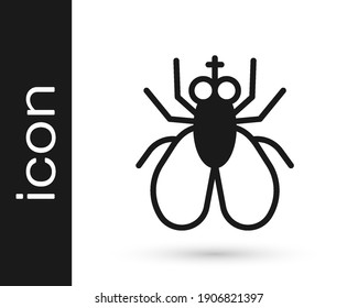 Black Insect Fly Icon Isolated On White Background.  Vector