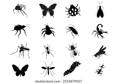 black insect set basic color black eps 10