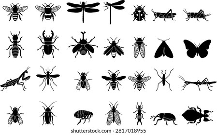 black insect silhouettes collection including bees and butterflies