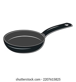 Black insulated frying pan with handle, color vector illustration