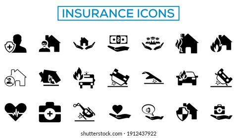 black insurance icon set collection 