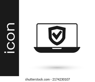 Black Insurance online icon isolated on white background. Security, safety, protection, protect concept.  Vector