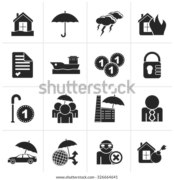 Black\
Insurance and risk icons - vector icon\
set