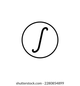 Símbolo integral negro en matemáticas. Ilustración vectorial aislada en fondo blanco.