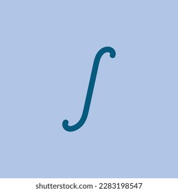 Black integral symbol in mathematics. Vector illustration isolated on blue background.