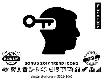 Black Intellect Key pictogram with bonus 2017 year trend design elements. Vector illustration style is flat iconic symbols, white background.