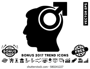 Black Intellect Potency pictogram with bonus 2017 year trend elements. Vector illustration style is flat iconic symbols, white background.