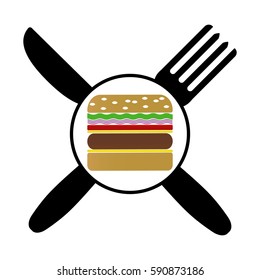 Black intercrossed knife and fork hamburger icon