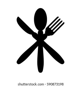Black intercrossed knife, spoon and fork icon