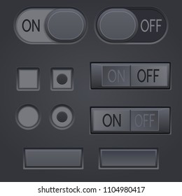 Black interface buttons. 3d set of icons. Vector illustration
