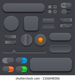 Black interface buttons. 3d set of icons. Vector illustration