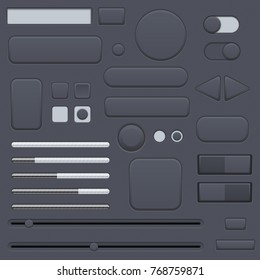 Black interface buttons set. Vector 3d illustration