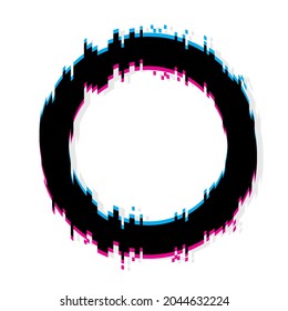 Black interference circle icon. Glitch round. Game frame. Abstract geometric figure. Vector illustration. Stock image. 