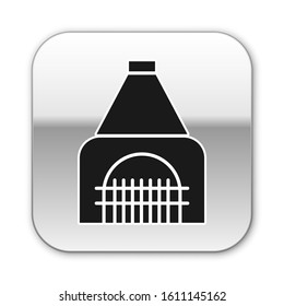 Black Interior fireplace icon isolated on white background. Silver square button. Vector Illustration