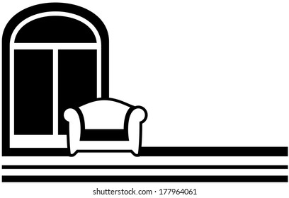 black interior symbol with window and armchair