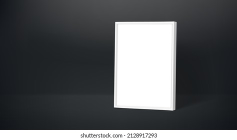 Black interior with white blank frame. Vector banner with copy space
