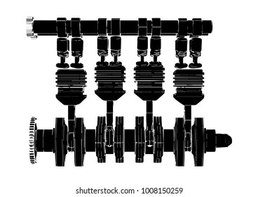 black internal combustion engine on a white background
