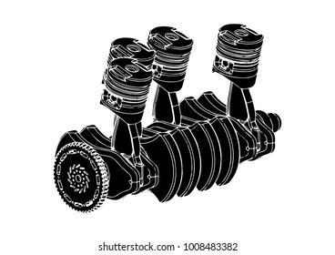 black internal combustion engine on a white background