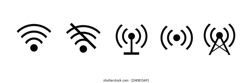 Black internet icon set. A global network symbol in a flat design style isolated on white background. Vector, 2023