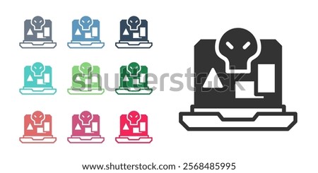 Black Internet piracy icon isolated on white background. Online piracy. Cyberspace crime with file download and movies sharing. Set icons colorful. Vector